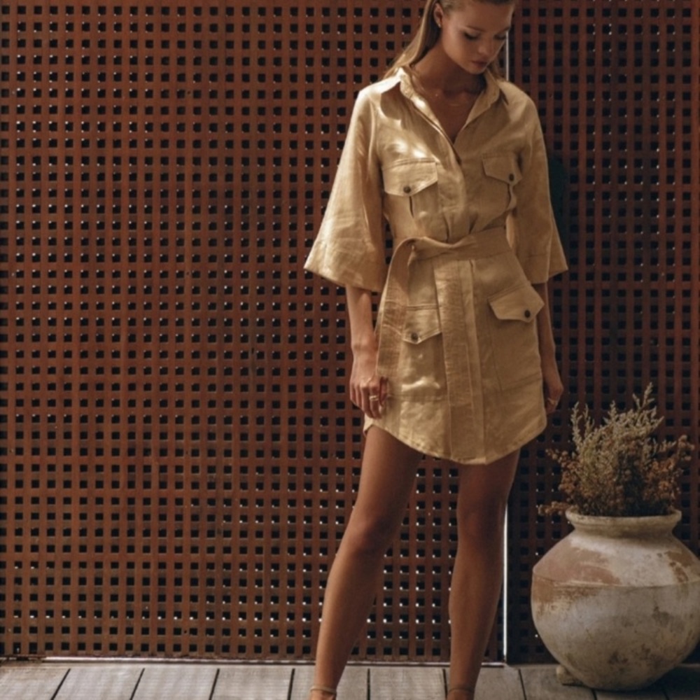 Pampelone Mae Linen Dress- nude